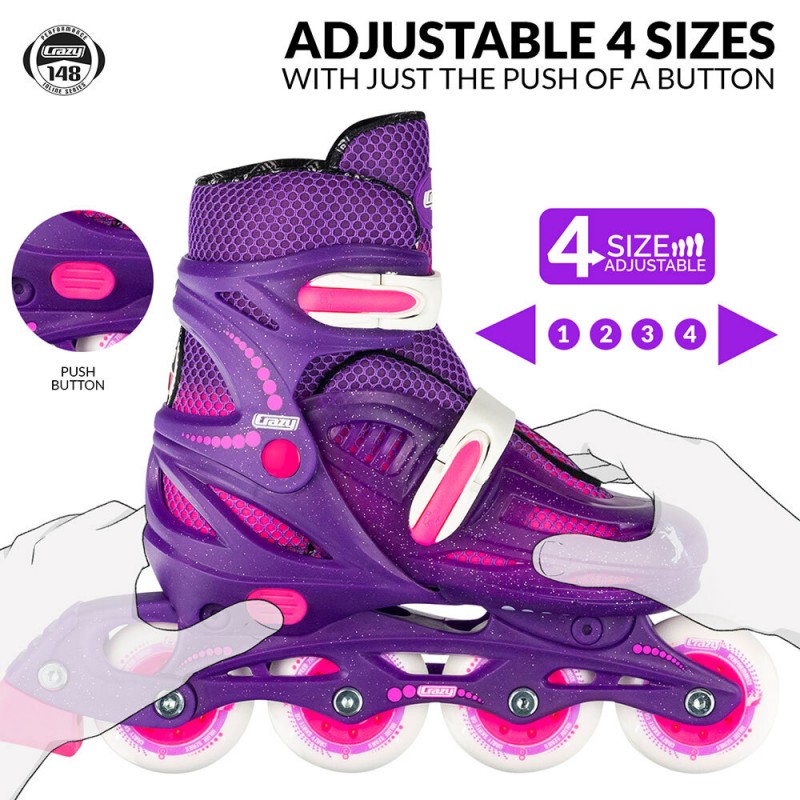Crazy Skates 148 Adjustable Inline Skates Purple Glitter Large